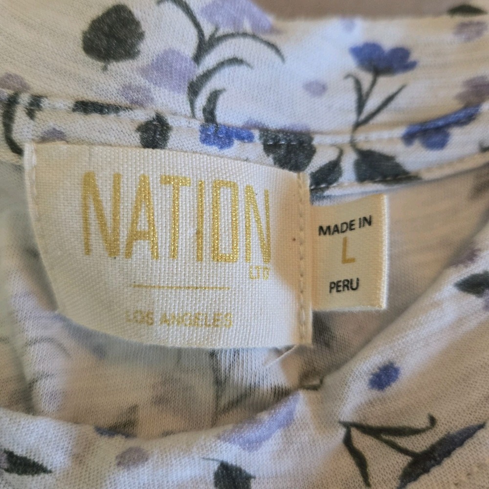 Nation LTD Womens Blue Floral Ruffle Pima Cotton Sleeveless Top Large RN150751 - Picture 2 of 10